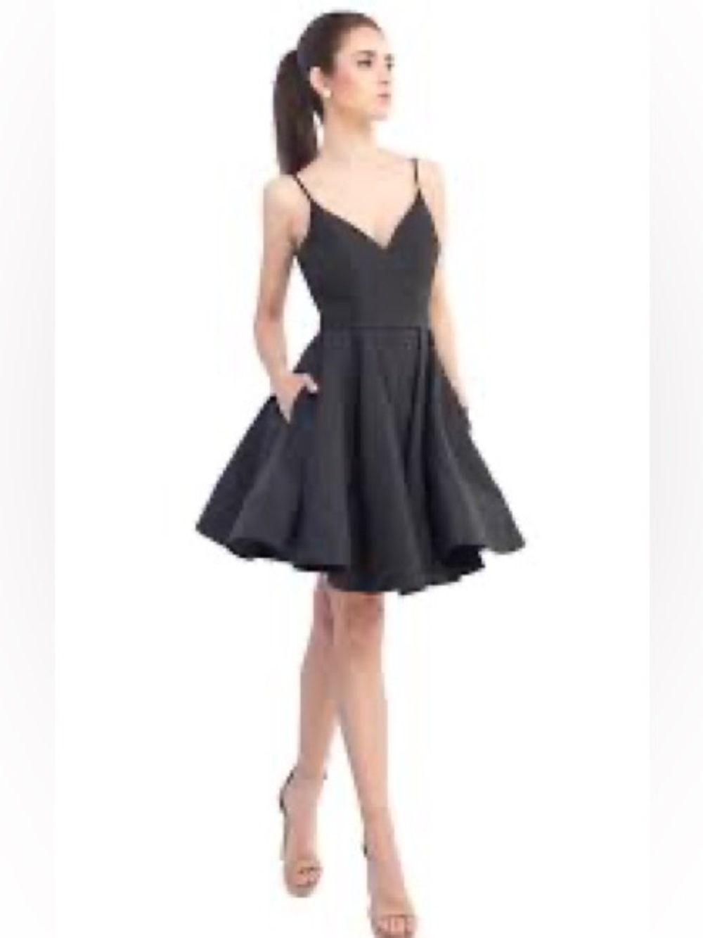 Mac Duggal Little Black Spaghetti Strap Skater Dress